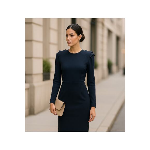 Fendi Navy Blue Long Sleeve Dress Size 38 IT | Made in Italy Designer Sheath - Picture 2 of 16